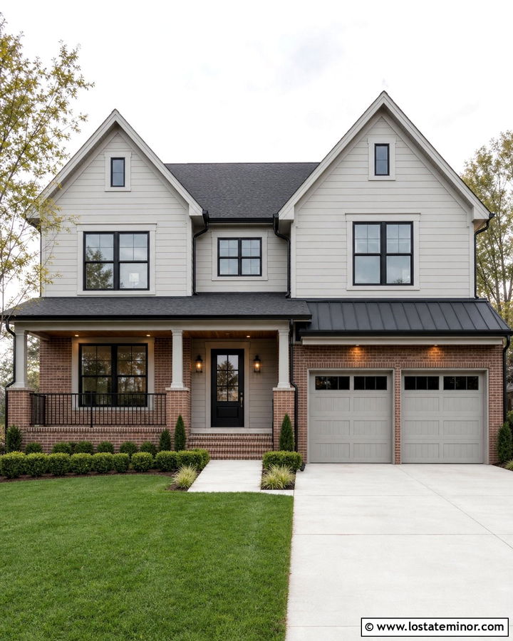 Dove Grey House With Brick And Black Trim - 30 Dove Grey House Design With Brick Accents Ideas