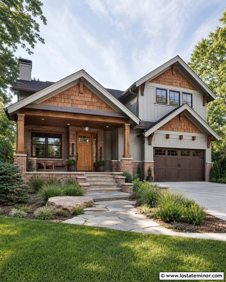 Dove Grey House With Brick And Cedar - 30 Dove Grey House Design With Brick Accents Ideas