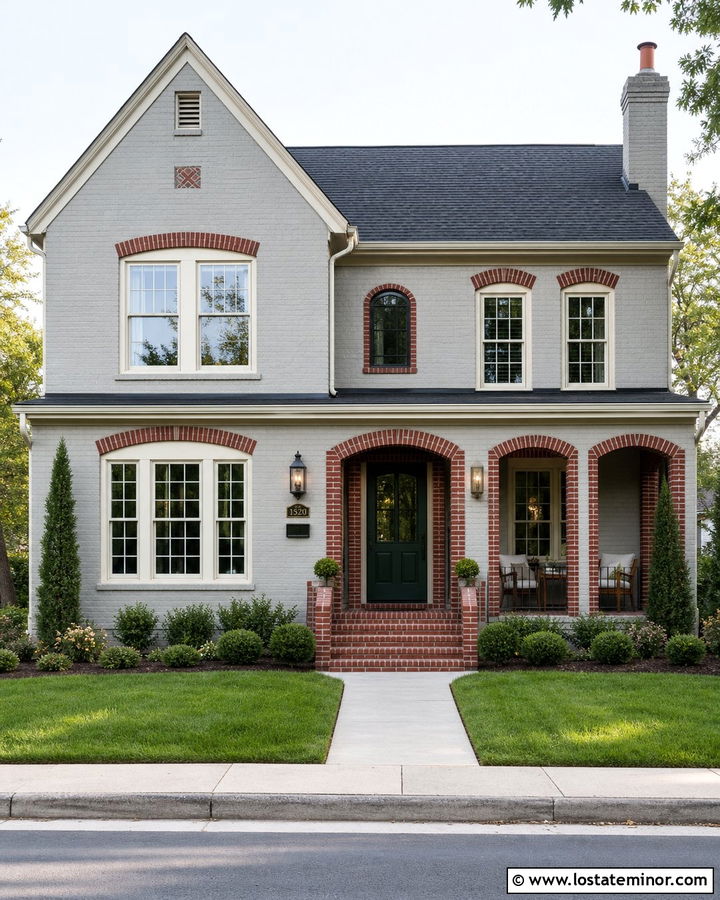 Dove Grey House With Brick Arches - 30 Dove Grey House Design With Brick Accents Ideas