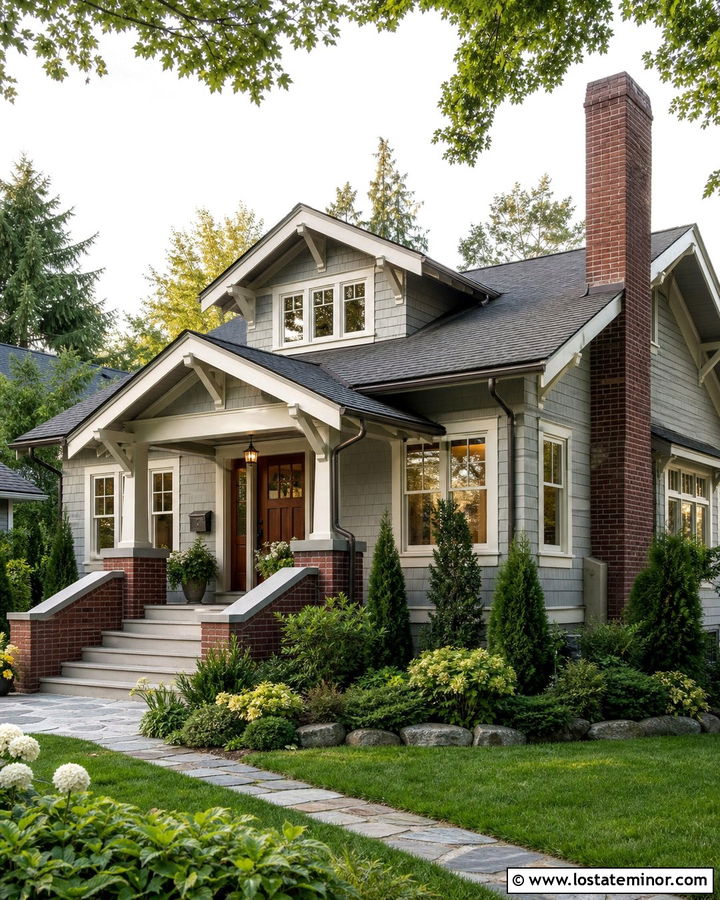 Dove Grey House With Brick Chimney - 30 Dove Grey House Design With Brick Accents Ideas