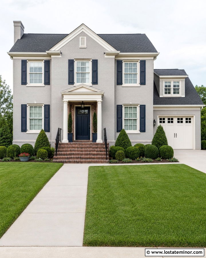Dove Grey House With Brick Entry - 30 Dove Grey House Design With Brick Accents Ideas