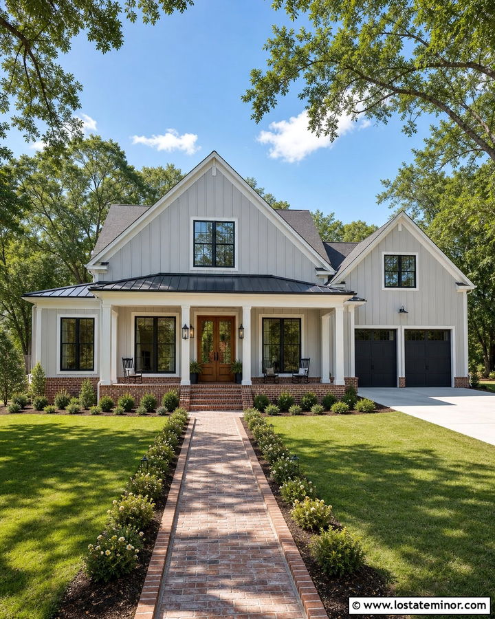 Dove Grey House With Brick Foundation - 30 Dove Grey House Design With Brick Accents Ideas