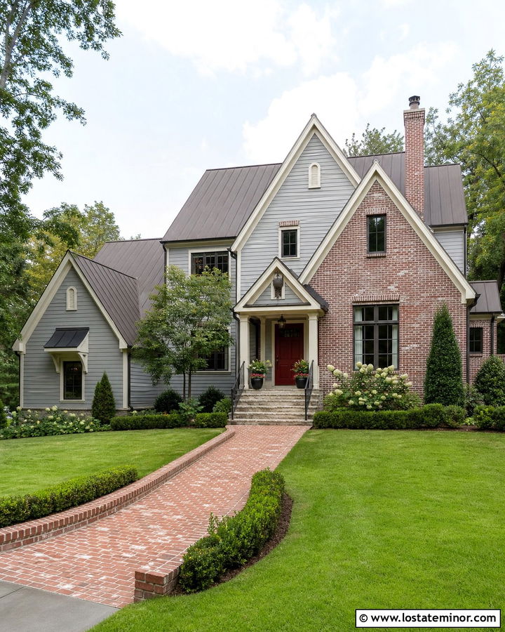 Dove Grey House With Brick Gables - 30 Dove Grey House Design With Gables Ideas