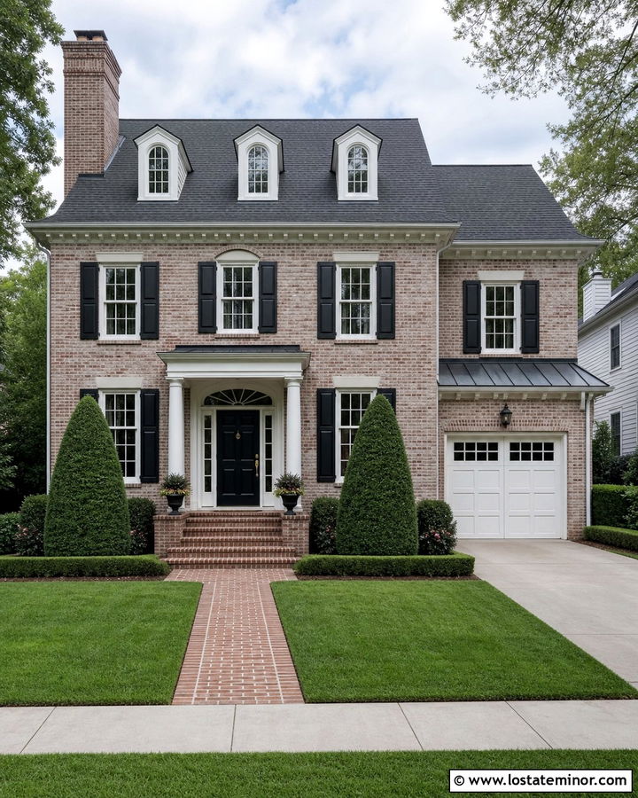 Dove Grey House With Brick Garage Surround - 30 Dove Grey House Design With Garage Door Ideas