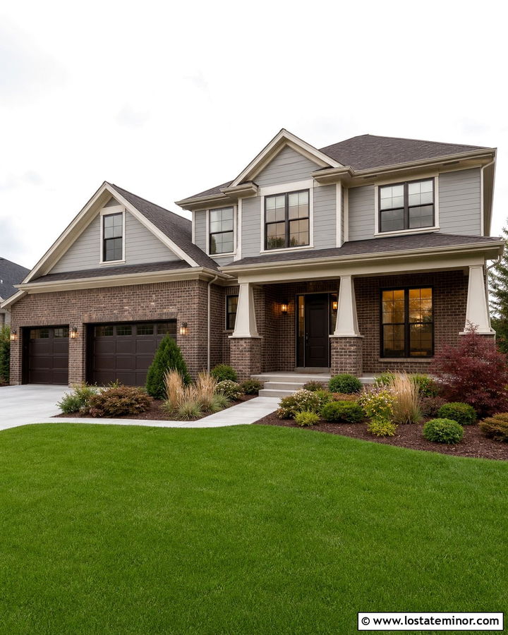 Dove Grey House With Brown Brick - 30 Dove Grey House Design With Brick Accents Ideas