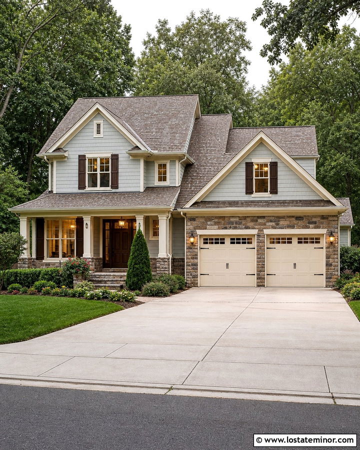 Dove Grey House With Brown Stone Veneer - 30 Dove Grey House Design With Stone Accents Ideas