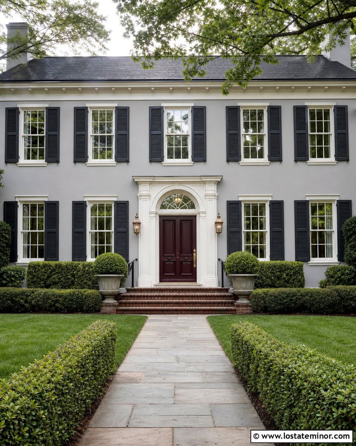 Dove Grey House With Burgundy Front Door - 30 Dove Grey House Design With Front Door Ideas