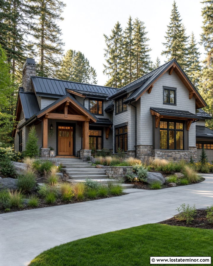 Dove Grey House With Cedar Front Door - 30 Dove Grey House Design With Front Door Ideas