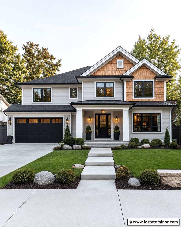 Dove Grey House With Cedar Shake And Black Windows - 30 Dove Grey House Design With Cedar Shake Ideas