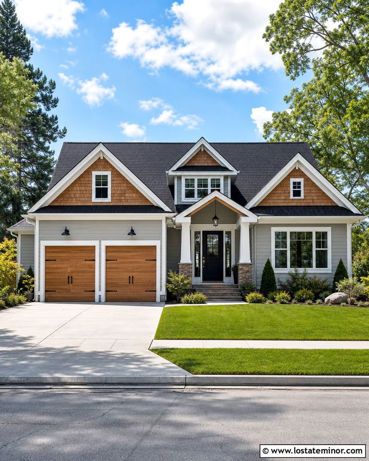 Dove Grey House With Cedar Shake Garage Doors - 30 Dove Grey House Design With Cedar Shake Ideas