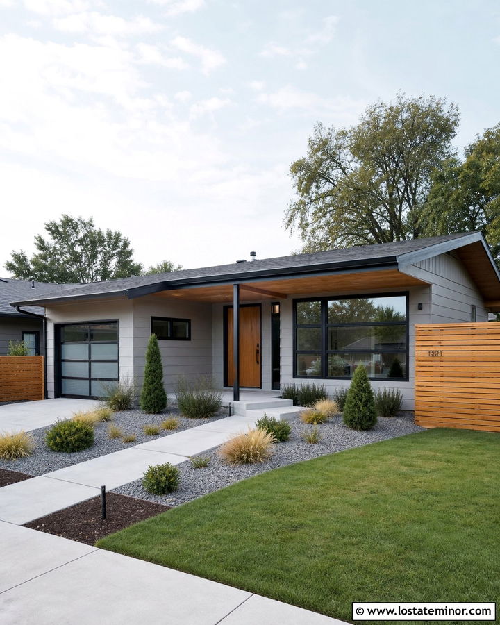Dove Grey House With Cedar Slat Fence - 30 Dove Grey House Design With Fence Ideas
