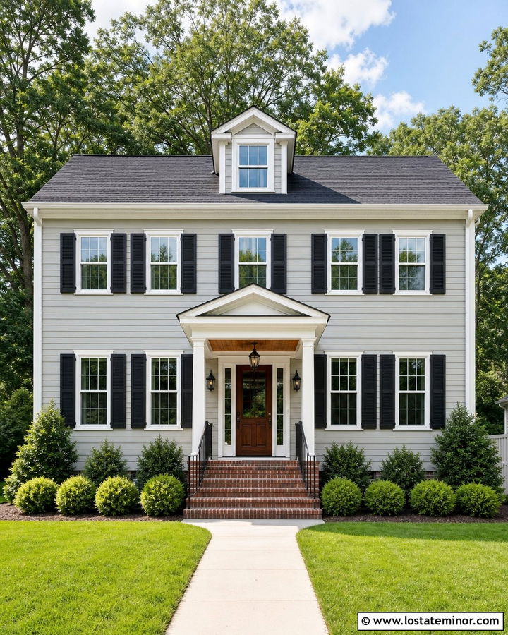 Dove Grey House With Center Bonnet Dormer - 30 Dove Grey House Design With Dormers Ideas