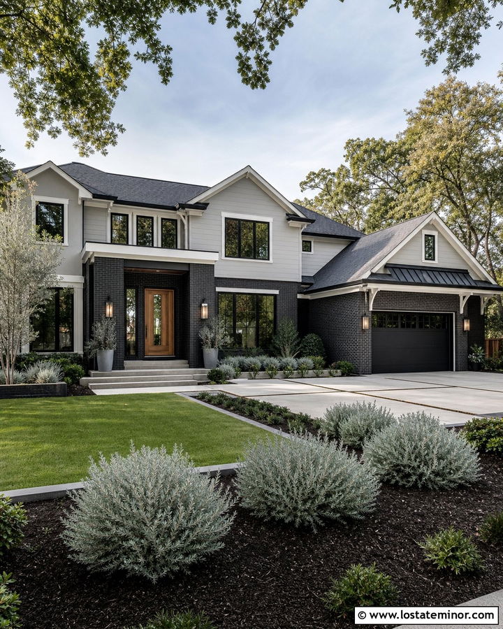 Dove Grey House With Charcoal Brick - 30 Dove Grey House Design With Brick Accents Ideas