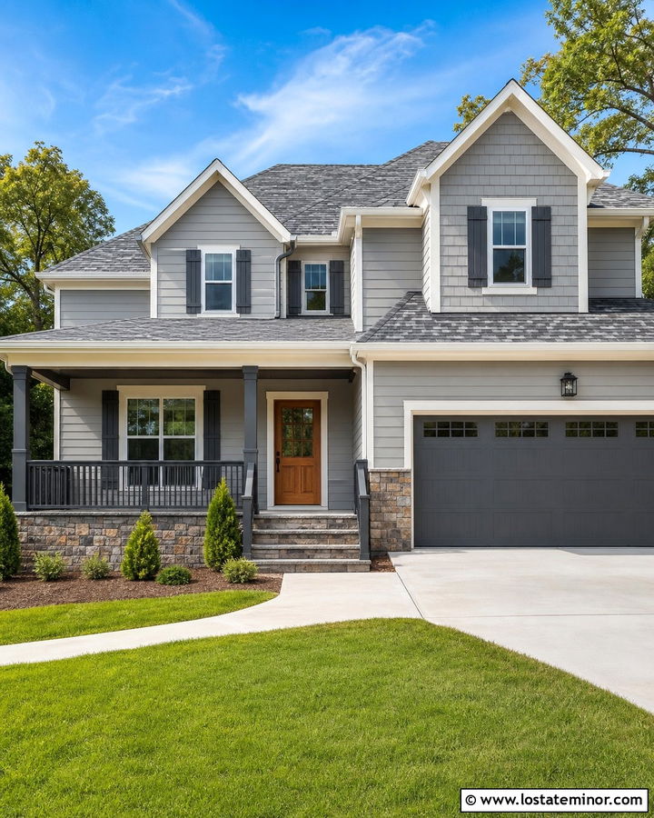 Dove Grey House With Charcoal Grey Railings - 30 Dove Grey House Design With Railings Ideas