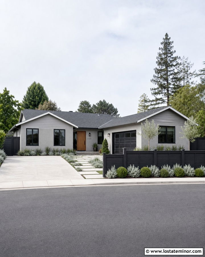 Dove Grey House With Charcoal Privacy Fence - 30 Dove Grey House Design With Fence Ideas