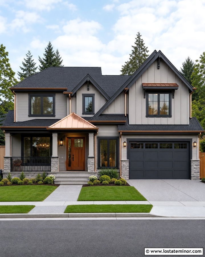Dove Grey House With Charcoal Trim And Copper Accents - 30 Dove Grey House Design With Trim Ideas