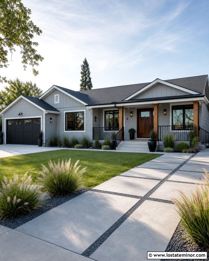 Dove Grey House With Concrete Front Porch - 30 Dove Grey House Design With Front Porch Ideas
