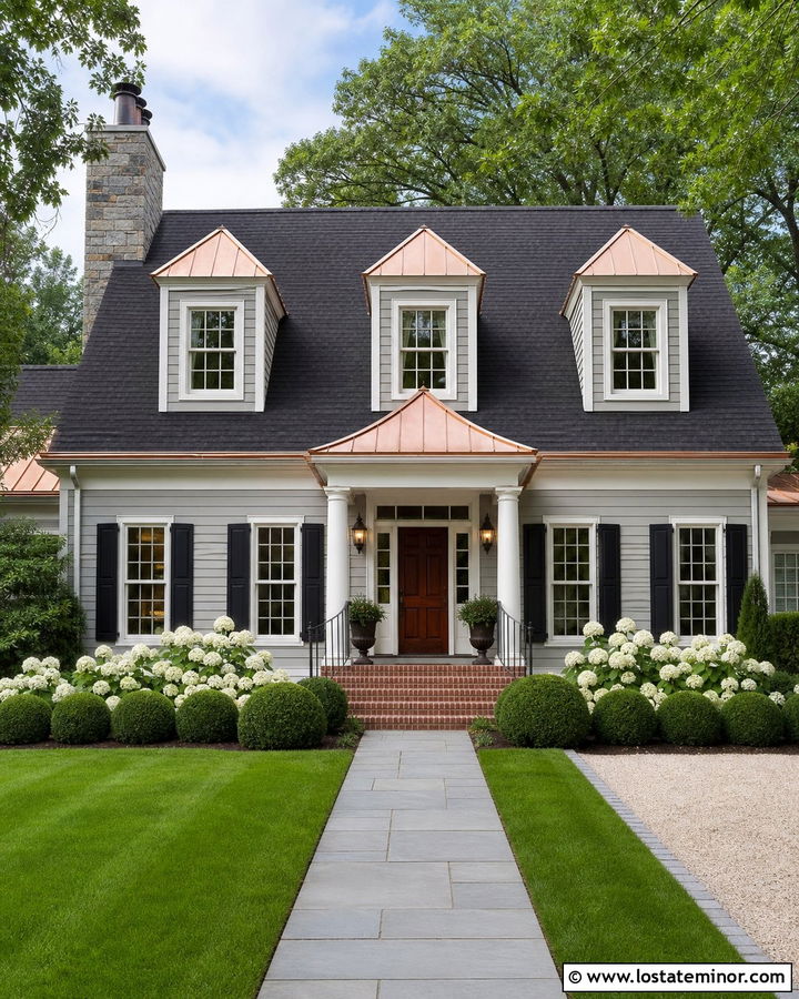 Dove Grey House With Copper Dormer Roofs - 30 Dove Grey House Design With Dormers Ideas