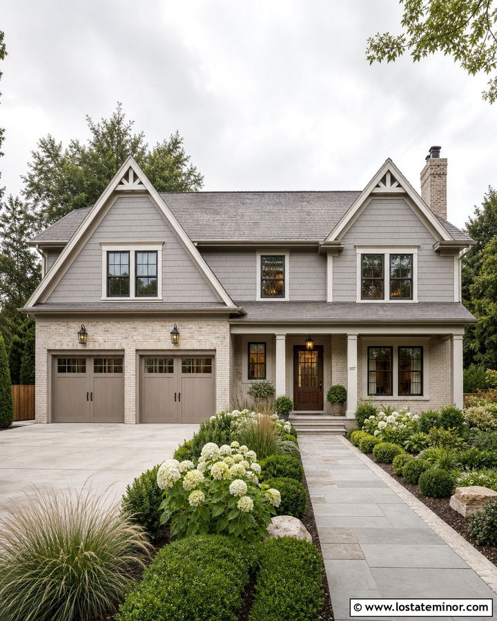 Dove Grey House With Cream Brick - 30 Dove Grey House Design With Brick Accents Ideas