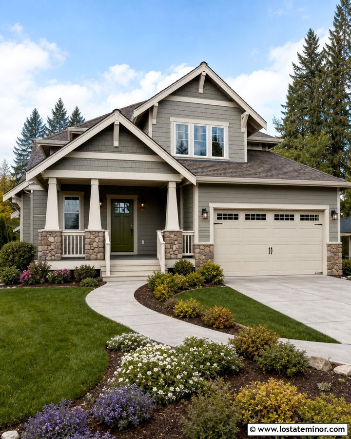 Dove Grey House With Cream Garage Door - 30 Dove Grey House Design With Garage Door Ideas