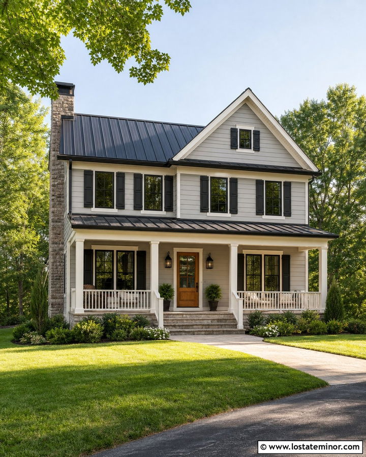 Dove Grey House With Cream Trim And Black Shutters - 30 Dove Grey House Design With Trim Ideas