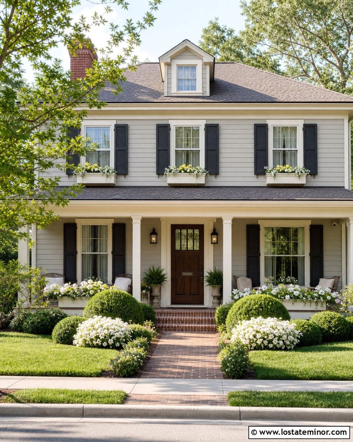 Dove Grey House With Cream Window Boxes - 30 Dove Grey House Design With Window Boxes Ideas