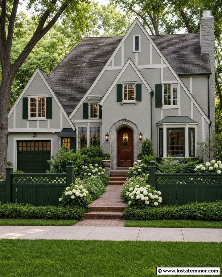 Dove Grey House With Dark Green Fence - 30 Dove Grey House Design With Fence Ideas