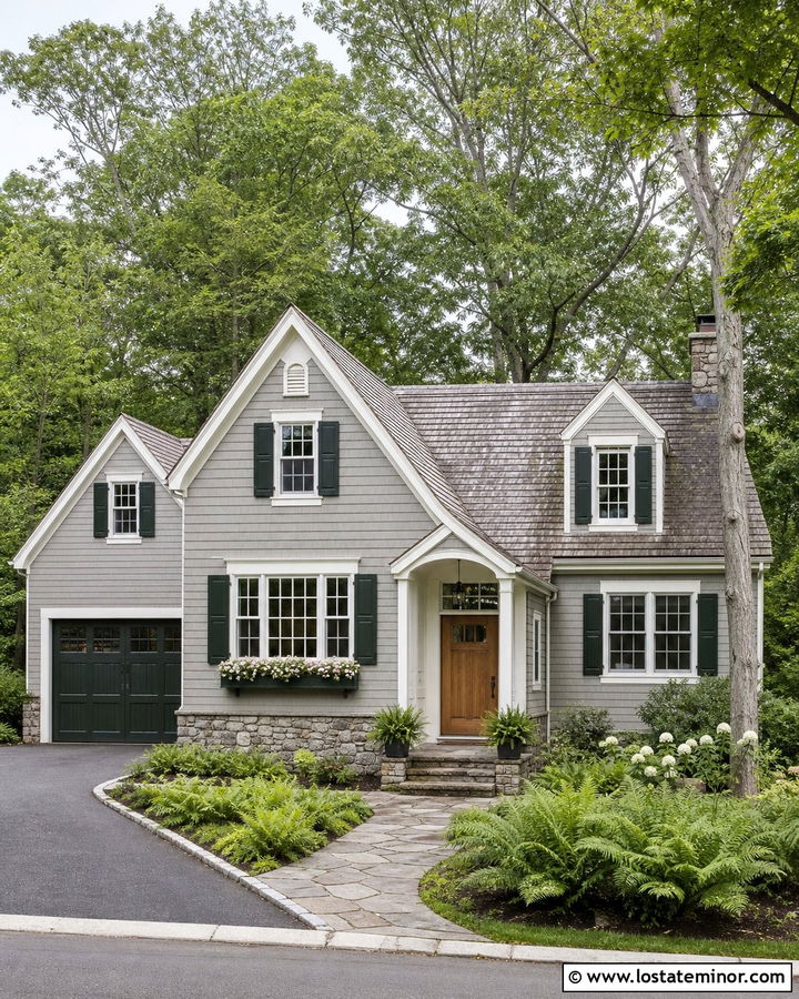 Dove Grey House With Dark Green Garage Door - 30 Dove Grey House Design With Garage Door Ideas