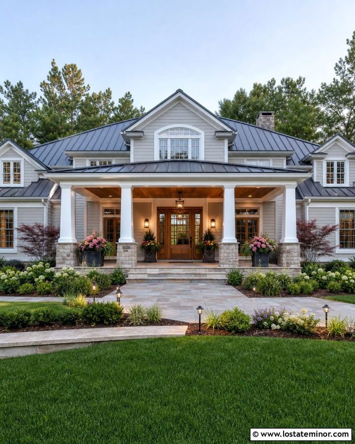 Dove Grey House With Extended Portico - 30 Dove Grey House Design With Portico Ideas