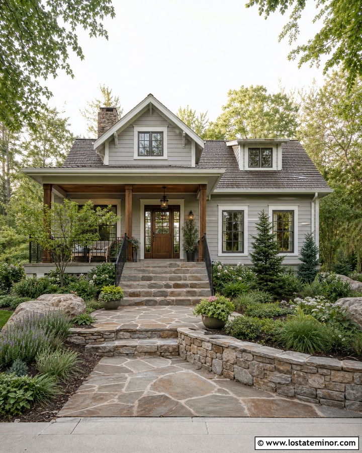 Dove Grey House With Flagstone Front Porch - 30 Dove Grey House Design With Front Porch Ideas