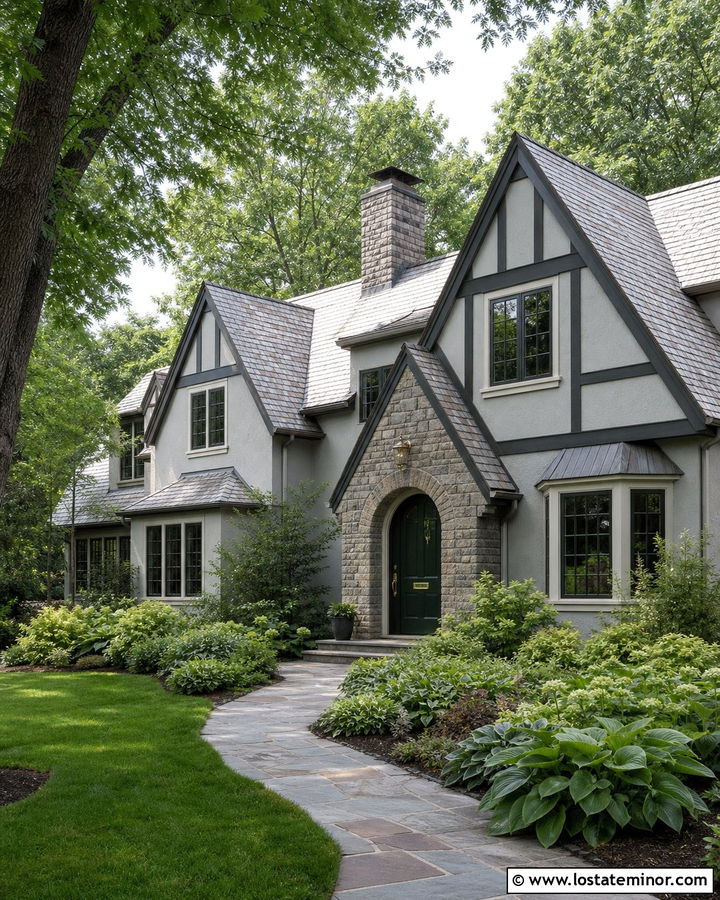 Dove Grey House With Forest Green Front Door - 30 Dove Grey House Design With Front Door Ideas