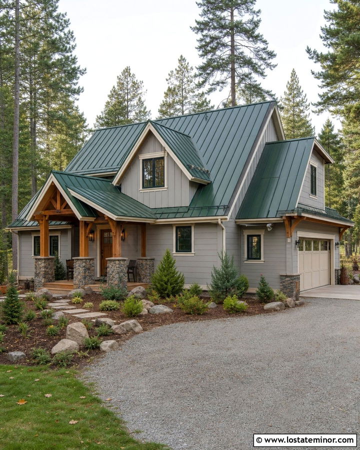 Dove Grey House With Forest Green Metal Roof - 30 Dove Grey House Design With Roof Ideas