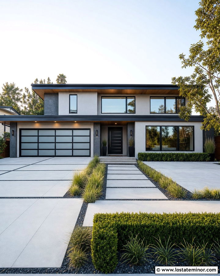 Dove Grey House With Glass Garage Door - 30 Dove Grey House Design With Garage Door Ideas