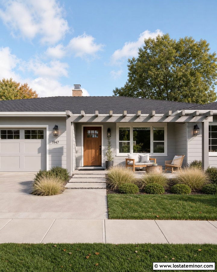 Dove Grey House With Gray Pergola - 30 Dove Grey House Design With Pergola Ideas