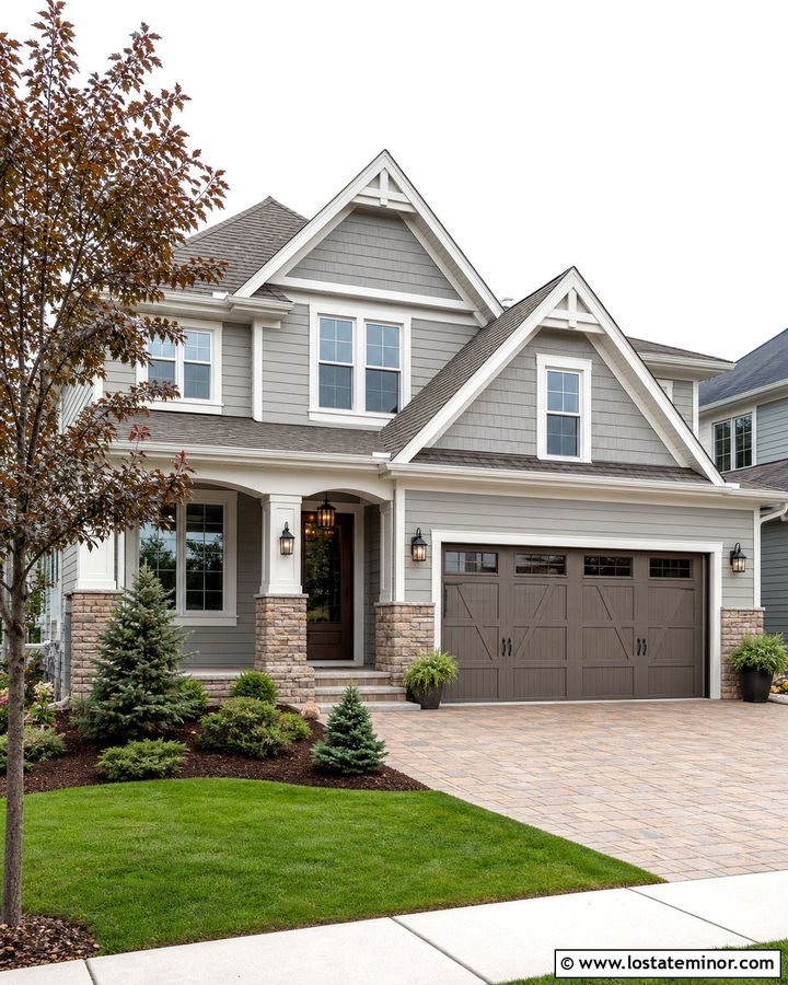 Dove Grey House With Greige Garage Door - 30 Dove Grey House Design With Garage Door Ideas