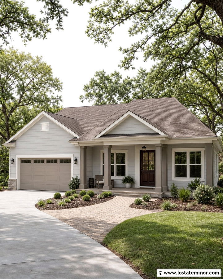 Dove Grey House With Greige Porch Columns - 30 Dove Grey House Design With Porch Columns Ideas
