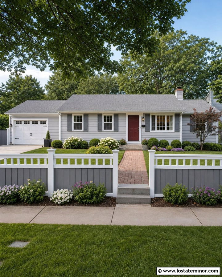 Dove Grey House With Grey And White Fence - 30 Dove Grey House Design With Fence Ideas