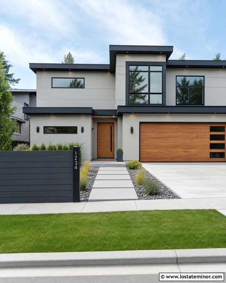 Dove Grey House With Grey Composite Fence - 30 Dove Grey House Design With Fence Ideas