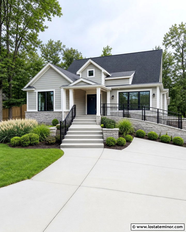 Dove Grey House With Integrated Steps And Ramp - 30 Dove Grey House Design With Steps Ideas