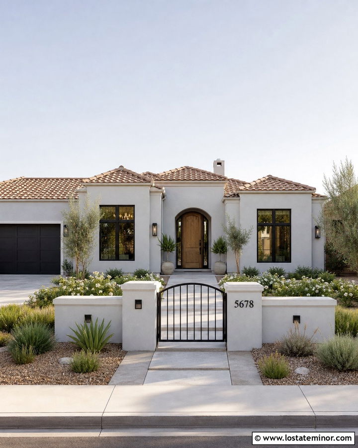 Dove Grey House With Low Masonry Fence - 30 Dove Grey House Design With Fence Ideas