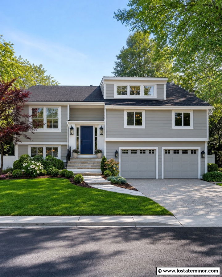 Dove Grey House With Matching Garage Doors - 30 Dove Grey House Design With Dormers Ideas