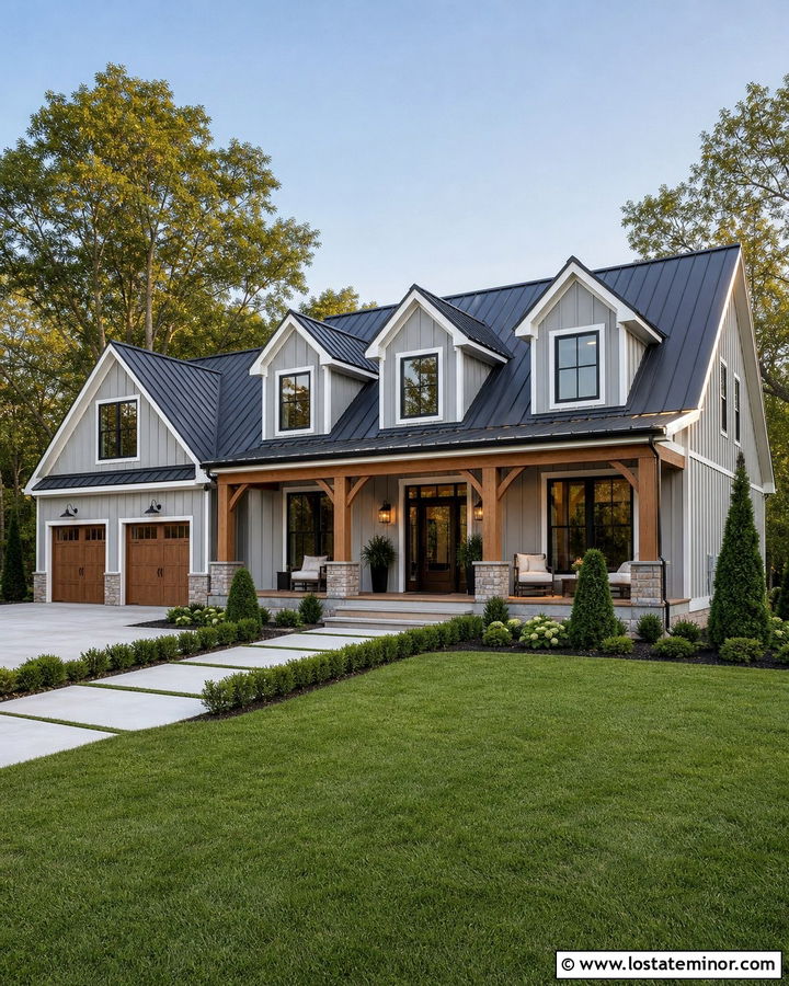 Dove Grey House With Metal Roof Dormers - 30 Dove Grey House Design With Dormers Ideas