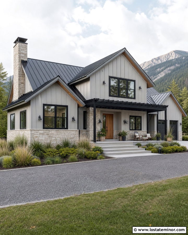 Dove Grey House With Metal Roof Pergola - 30 Dove Grey House Design With Pergola Ideas