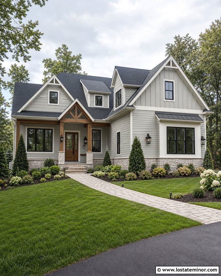 Dove Grey House With Mixed Siding Dormers - 30 Dove Grey House Design With Dormers Ideas