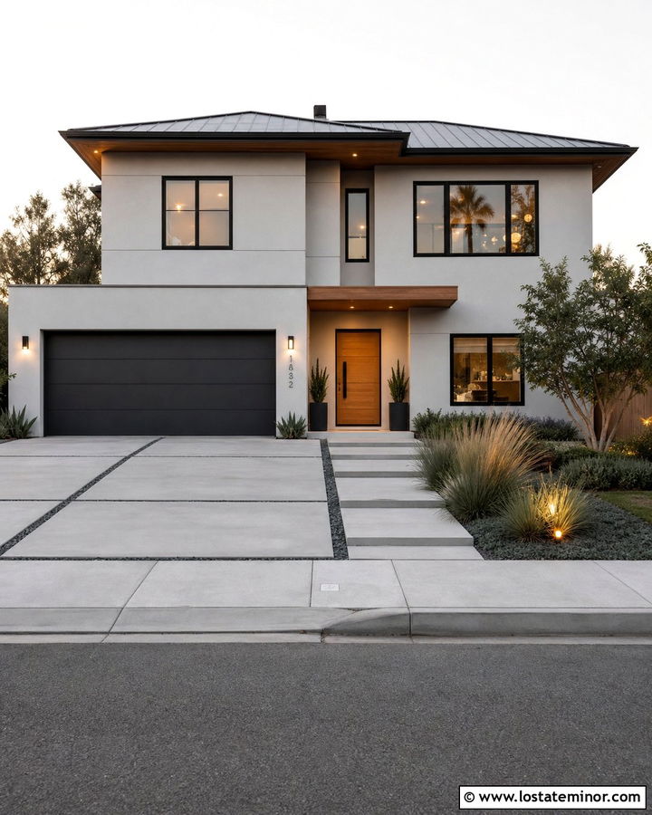Dove Grey House With Modern Flush Garage Door - 30 Dove Grey House Design With Garage Door Ideas