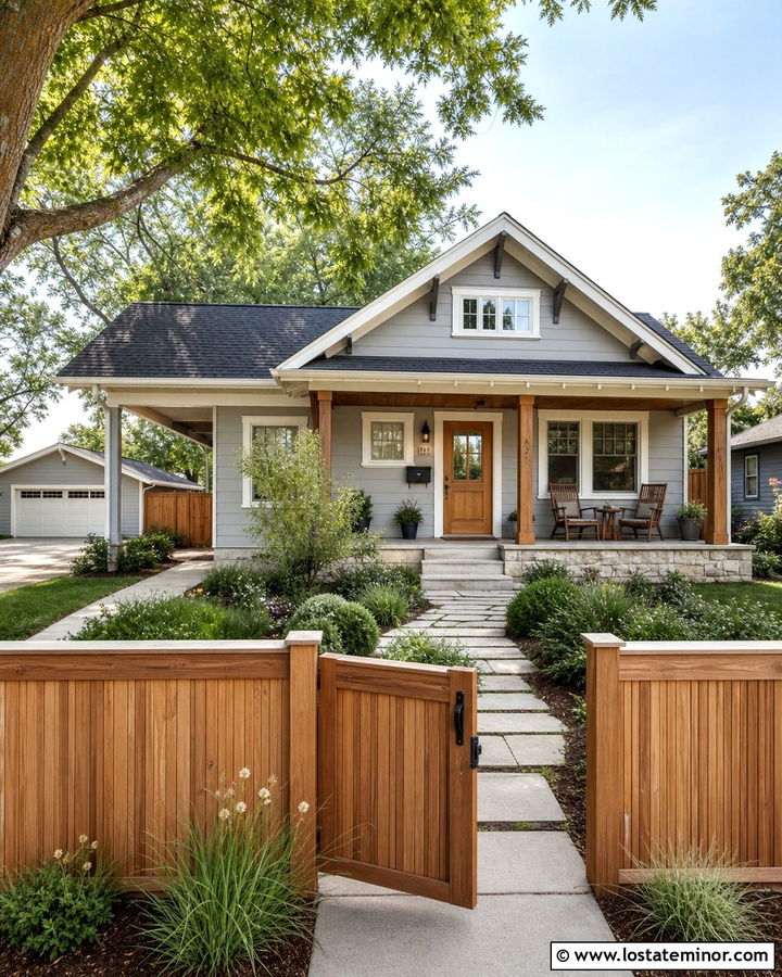 Dove Grey House With Natural Cedar Fence - 30 Dove Grey House Design With Fence Ideas