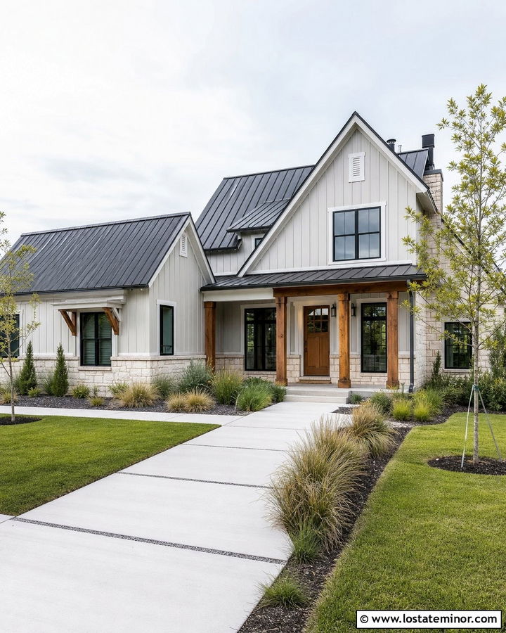 Dove Grey House With Natural Wood Front Door - 30 Dove Grey House Design With Front Door Ideas