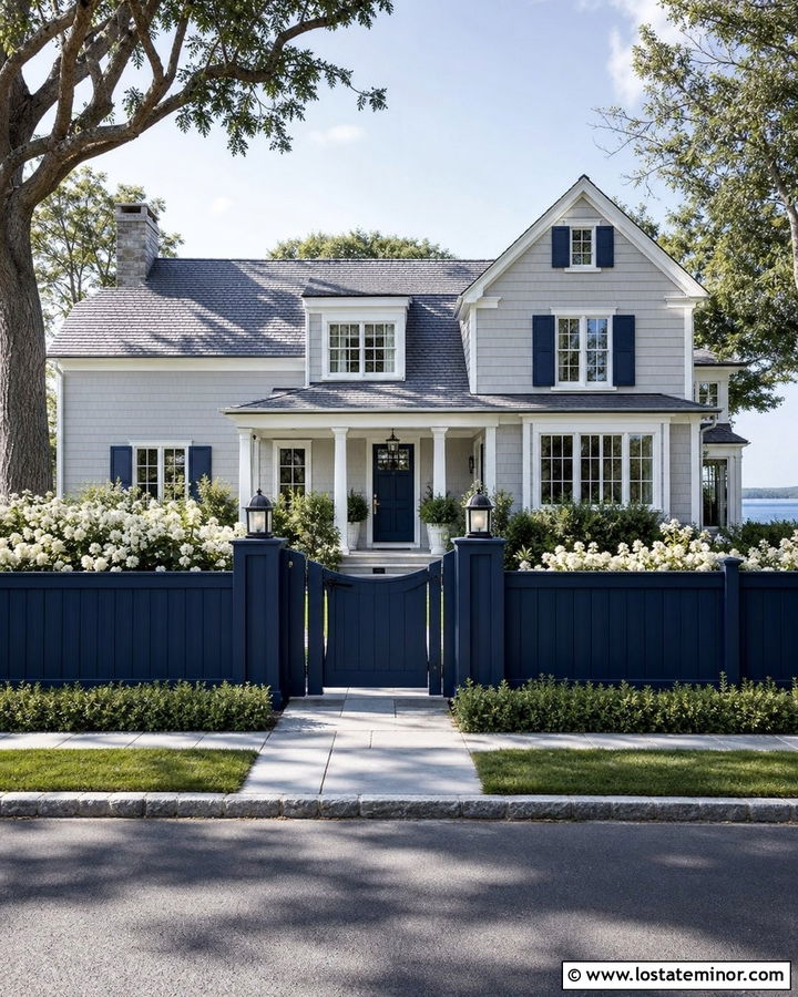 Dove Grey House With Navy Blue Fence - 30 Dove Grey House Design With Fence Ideas