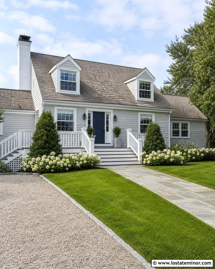 Dove Grey House With Navy Door And Bluestone Steps - 30 Dove Grey House Design With Steps Ideas