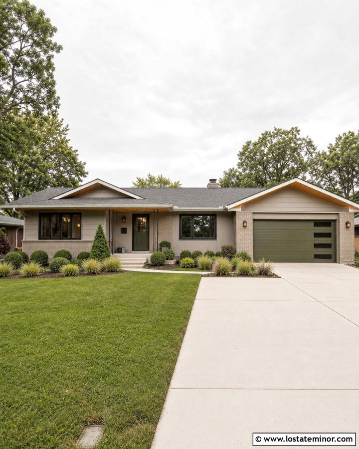 Dove Grey House With Olive Garage Door - 30 Dove Grey House Design With Garage Door Ideas